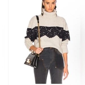 Marissa Webb Gray Knit Turtleneck Sweater w/ Black Lace Detail Size M